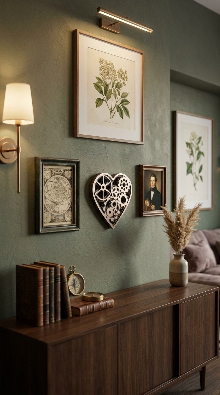Bild Wandbild Herz Zahnrad Laser Schnitt Holz 31 cm x 29 cm  Grüntöne