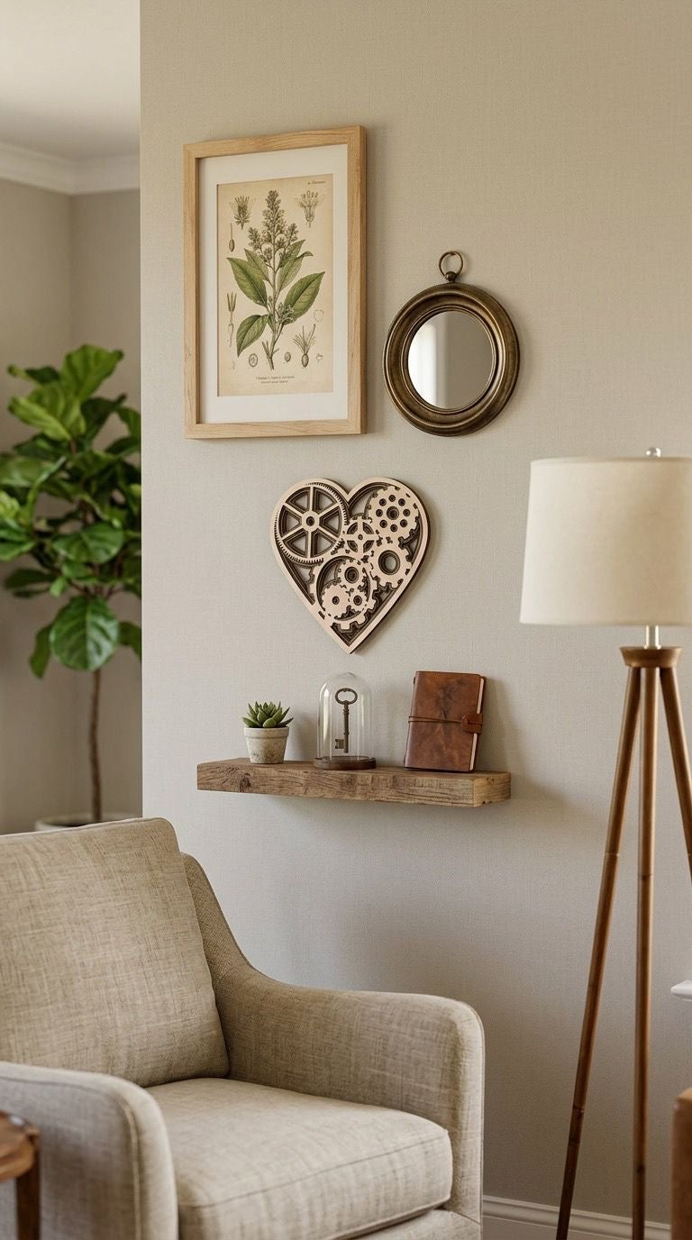Bild Wandbild Herz Zahnrad Laser Schnitt Holz 31 cm x 29 cm  Grüntöne