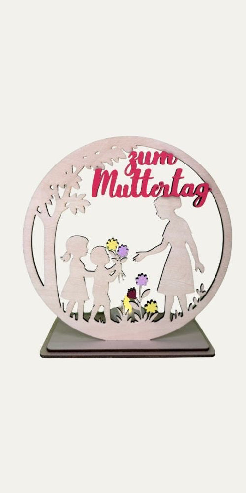 Geschenk Mama Muttertag Teelichthalter Windlicht Holz  natur 18 cm x 19 cm