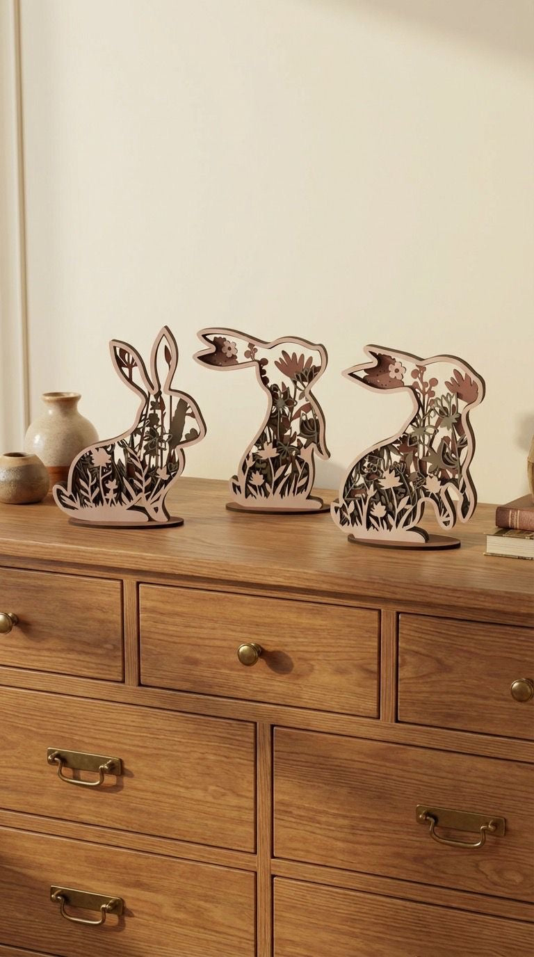 Ostern Hase Holz mehrere Lagen Laser Brauntöne/Grün versch. Varianten ca. 23 cm