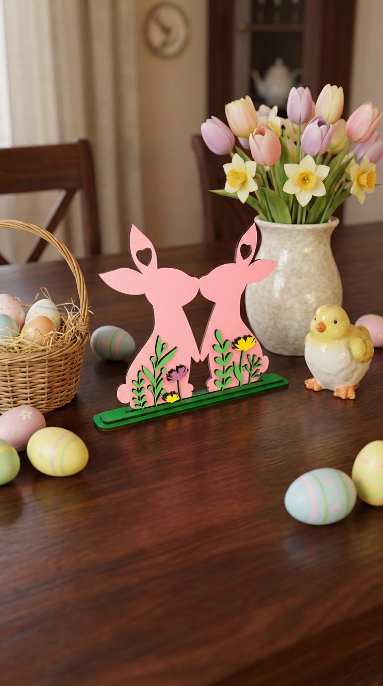 Hase Pärchen Hasen Ostern Deko Holz