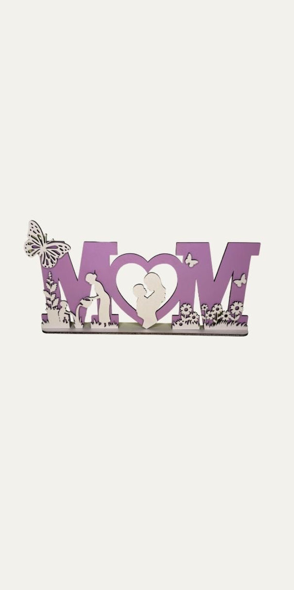 Geschenk Mom Geburtstag Muttertag Holz  26 cm lang, 13 cm hoch weiß/violett