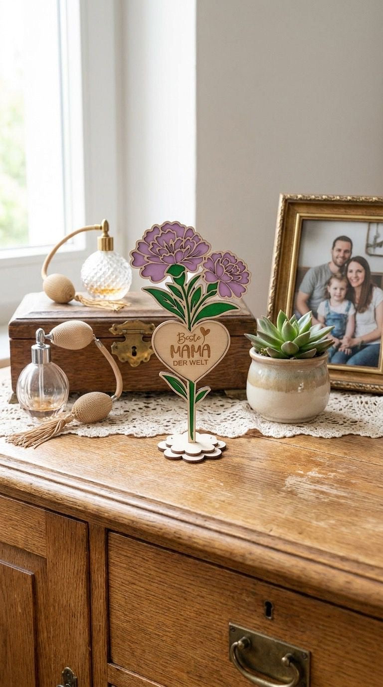 Geschenk Mama Muttertag Geburtstag Holz 29 cm hoch Blume versch. Varianten