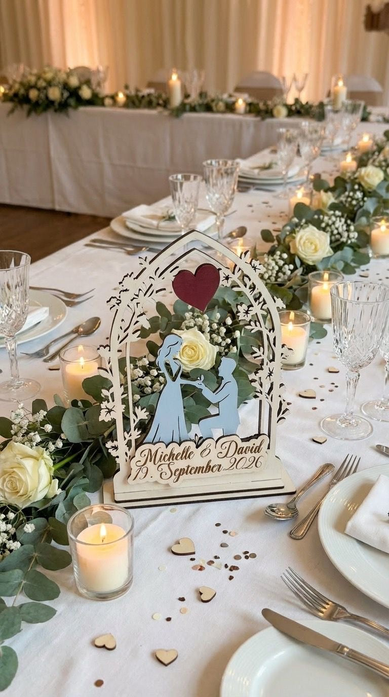 Aufsteller Tischaufsteller Hochzeit Brautpaar Holz  personalisiert, Farben