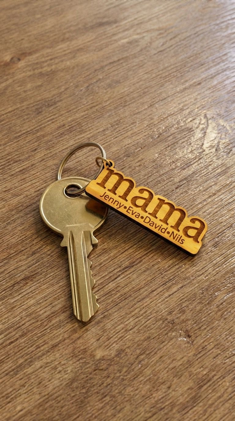 Schlüsselanhänger Geschenk Muttertag Mama Holz Gravur Personalisiert Namen