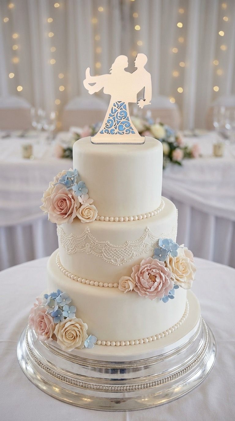 Cake Topper Torte Kuchenstecker Hochzeit Deko Holz weiß, Motive und Hintergrundfarbe wählbar