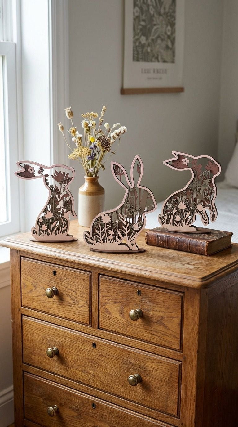 Ostern Hase Holz mehrere Lagen Laser Brauntöne/Grün versch. Varianten ca. 23 cm