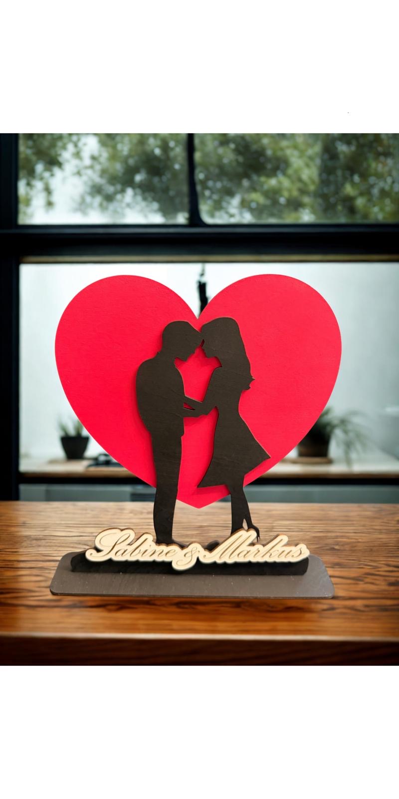 Herz Liebe Paar Liebespaar Valentinstag Hochzeit Geburtstag Geschenk Personalisiert Namen Gravur schwarz/rot
