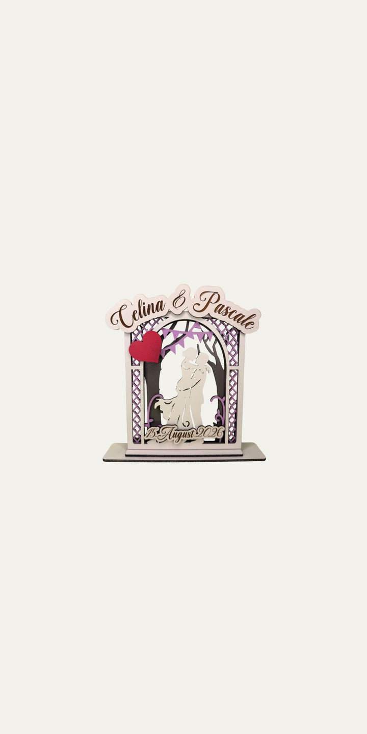 Aufsteller Tischaufsteller Hochzeit Brautppar Holz, personalisiert, Farben