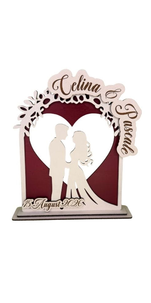 Aufsteller Tischaufsteller Hochzeit Brautpaar Holz  personalisiert, Farben
