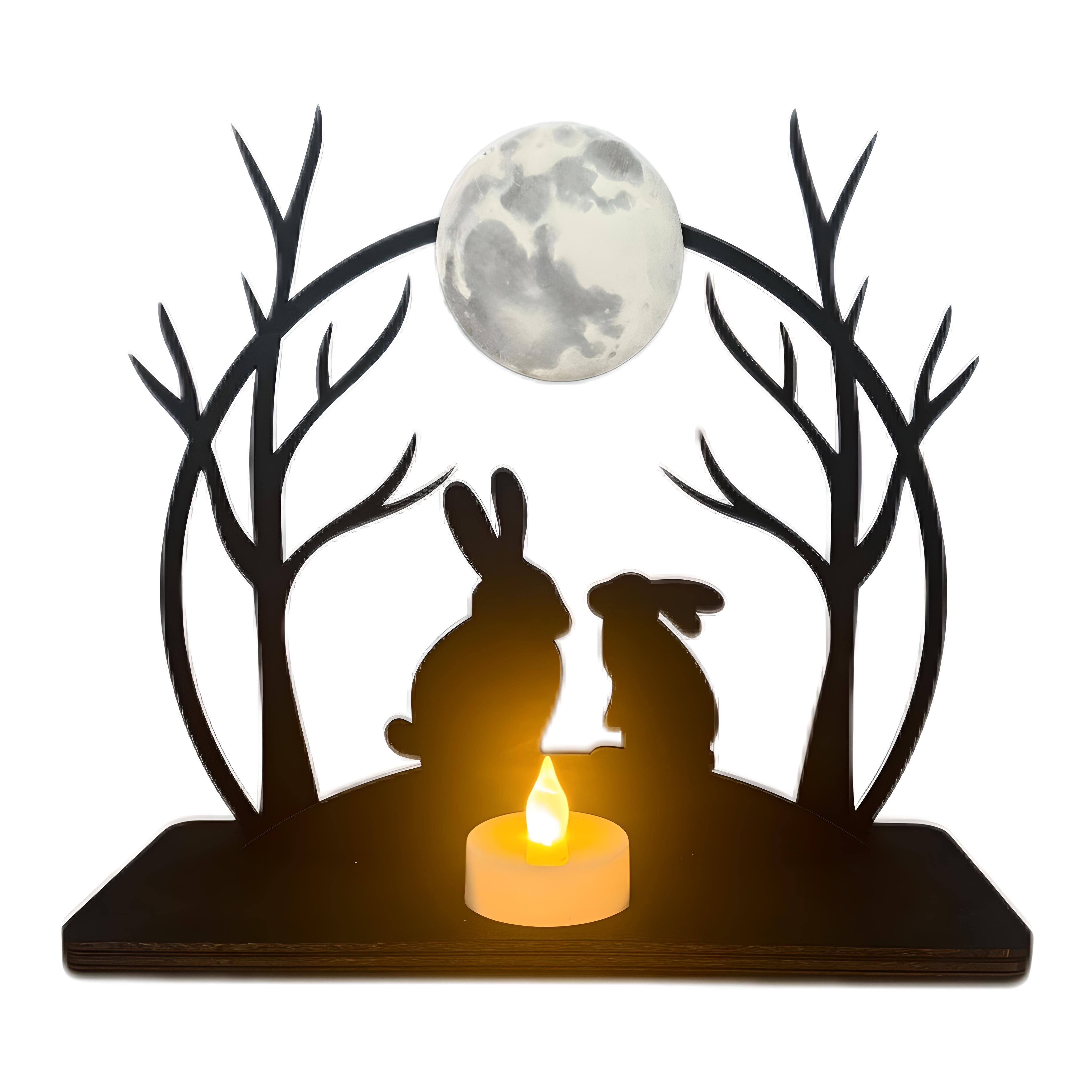 Windlicht Licht Teelicht Kerzen Halter Ständer  Ostern Hase Mond Holz schwarz