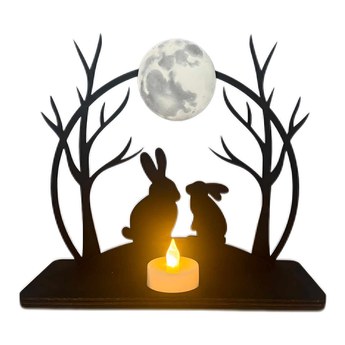 Windlicht Licht Teelicht Kerzen Halter Ständer  Ostern Hase Mond Holz schwarz