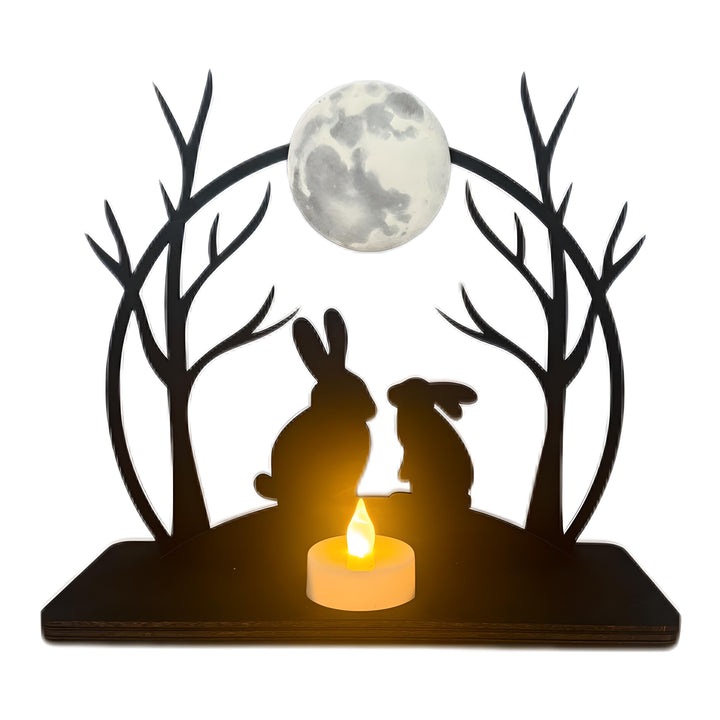 Windlicht Licht Teelicht Kerzen Halter Ständer  Ostern Hase Mond Holz schwarz