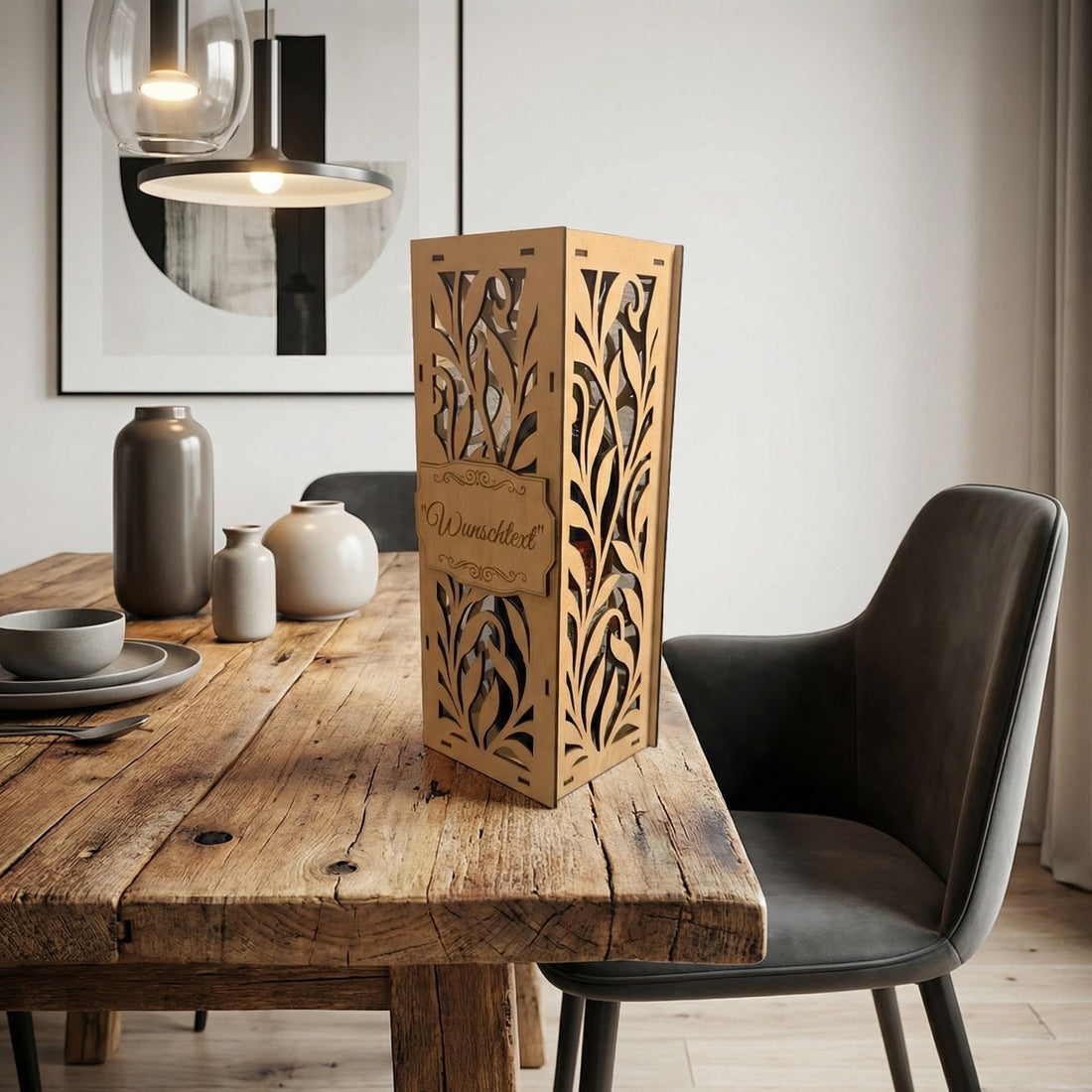 Weinbox Box Geschenk Wein Flasche Holz Natur personalisiert m Gravur