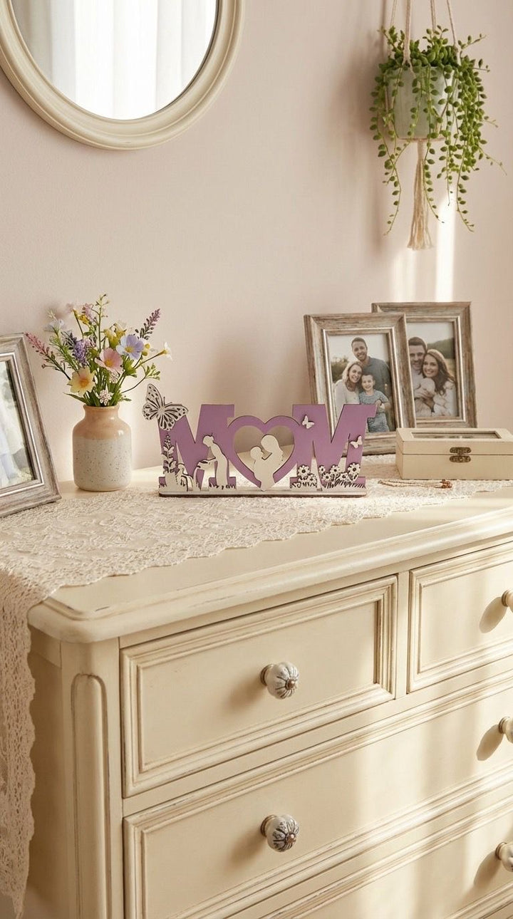 Geschenk Mom Geburtstag Muttertag Holz  26 cm lang, 13 cm hoch weiß/violett