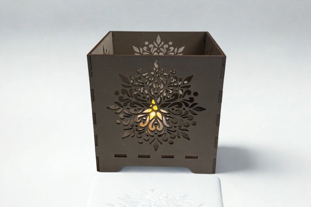 Windlicht Licht Teelicht Kerzen Halter Ständer  Holz Grau 12x12 cm
