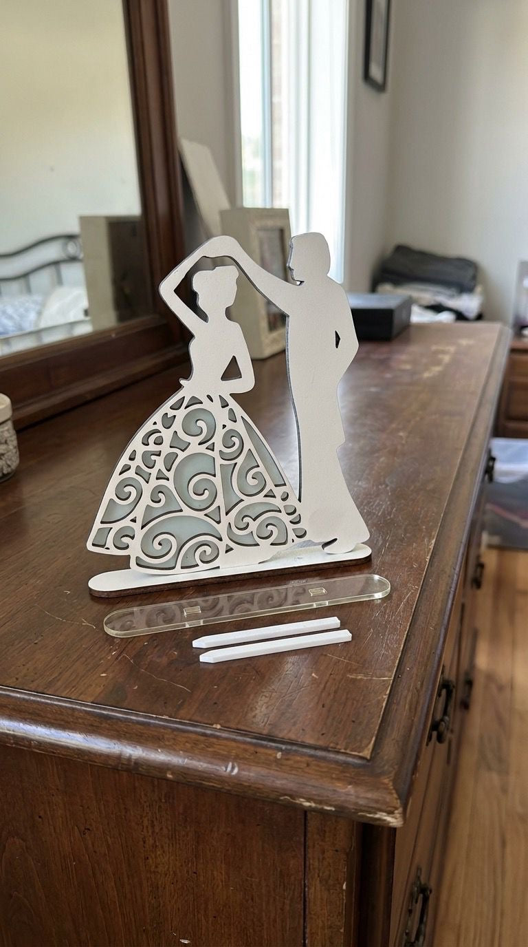 Cake Topper Torte Kuchenstecker Hochzeit Deko Holz weiß, Motive und Hintergrundfarbe wählbar