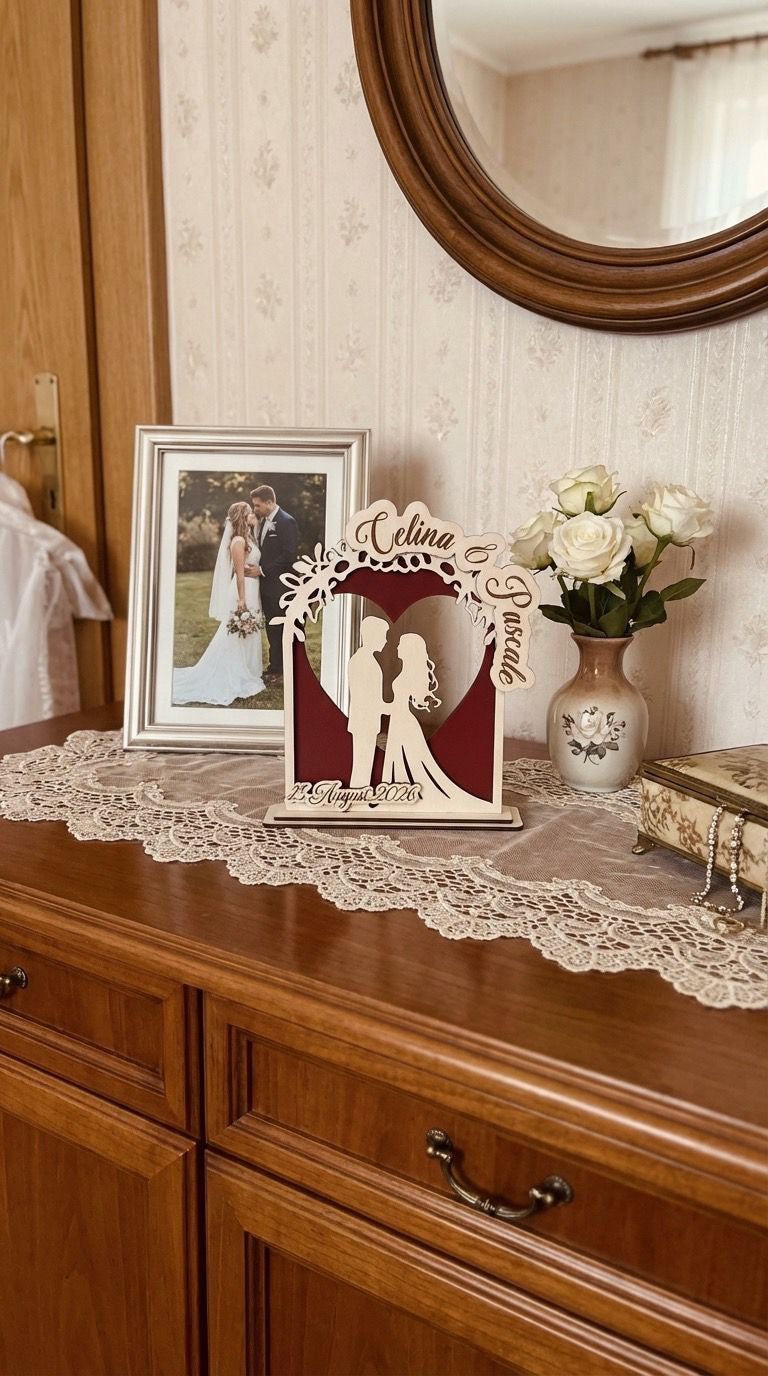 Aufsteller Tischaufsteller Hochzeit Brautpaar Holz  personalisiert, Farben