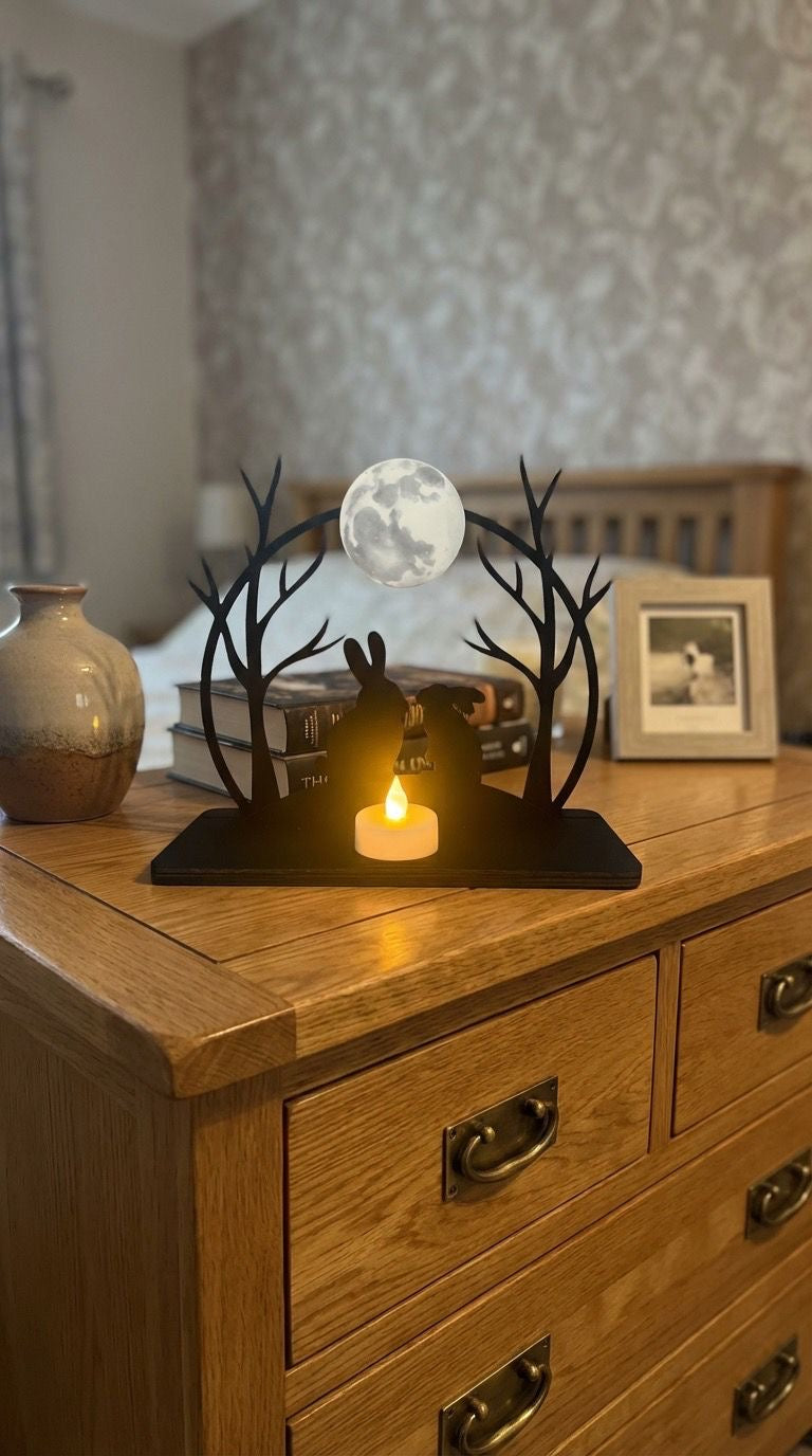 Windlicht Licht Teelicht Kerzen Halter Ständer  Ostern Hase Mond Holz schwarz