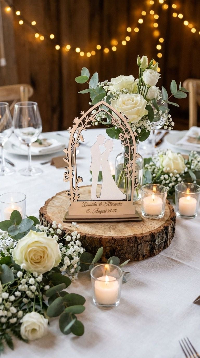 Aufsteller Tischaufsteller Hochzeit Brautpaar Holz  personalisiert, Farben