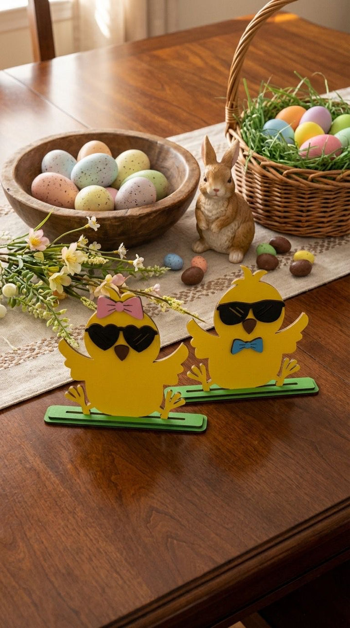 Küken Huhn Ostern Deko Holz 2er Set