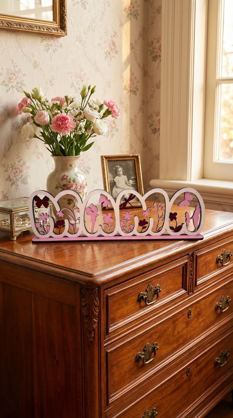 Geschenk Mama Geburtstag Muttertag Holz  40,5 cm lang weiß/rosa