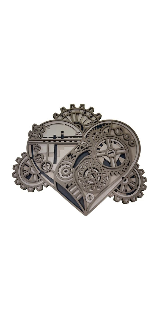 Bild Wandbild Herz Zahnrad Laser Schnitt Holz 30 cm  x 28,5 cm  Grautöne