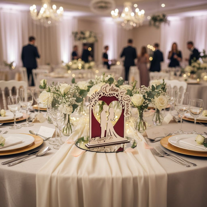 Aufsteller Tischaufsteller Hochzeit Brautpaar Holz  personalisiert, Farben