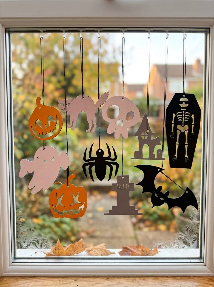 Halloween Aufhänger Anhänger Deko Fenster 10 Stk. 9 cm - 17 cm groß Holz