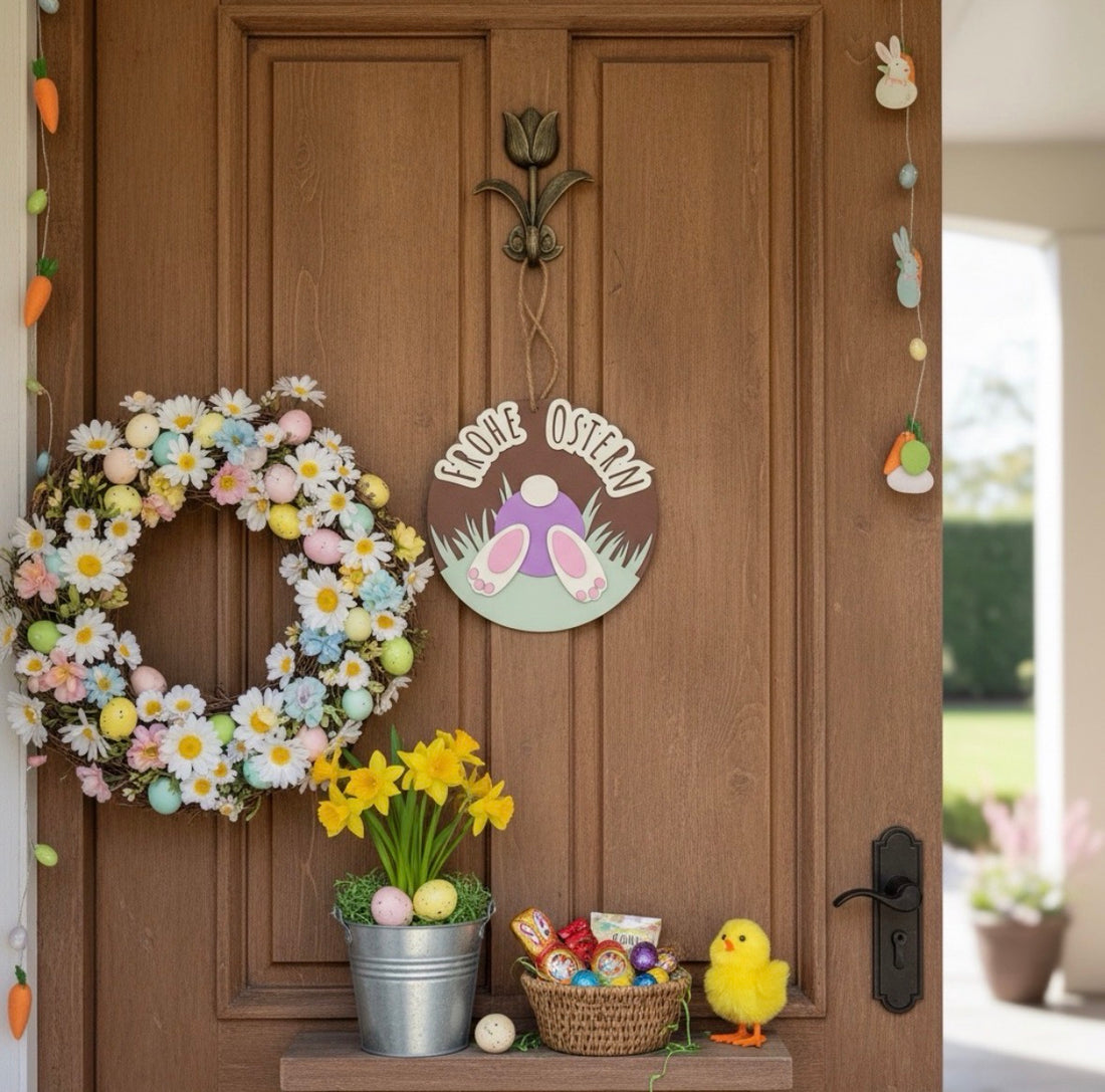 Türschild Schild Haustür Fenster Deko Ostern  „Frohe Ostern“ Hase