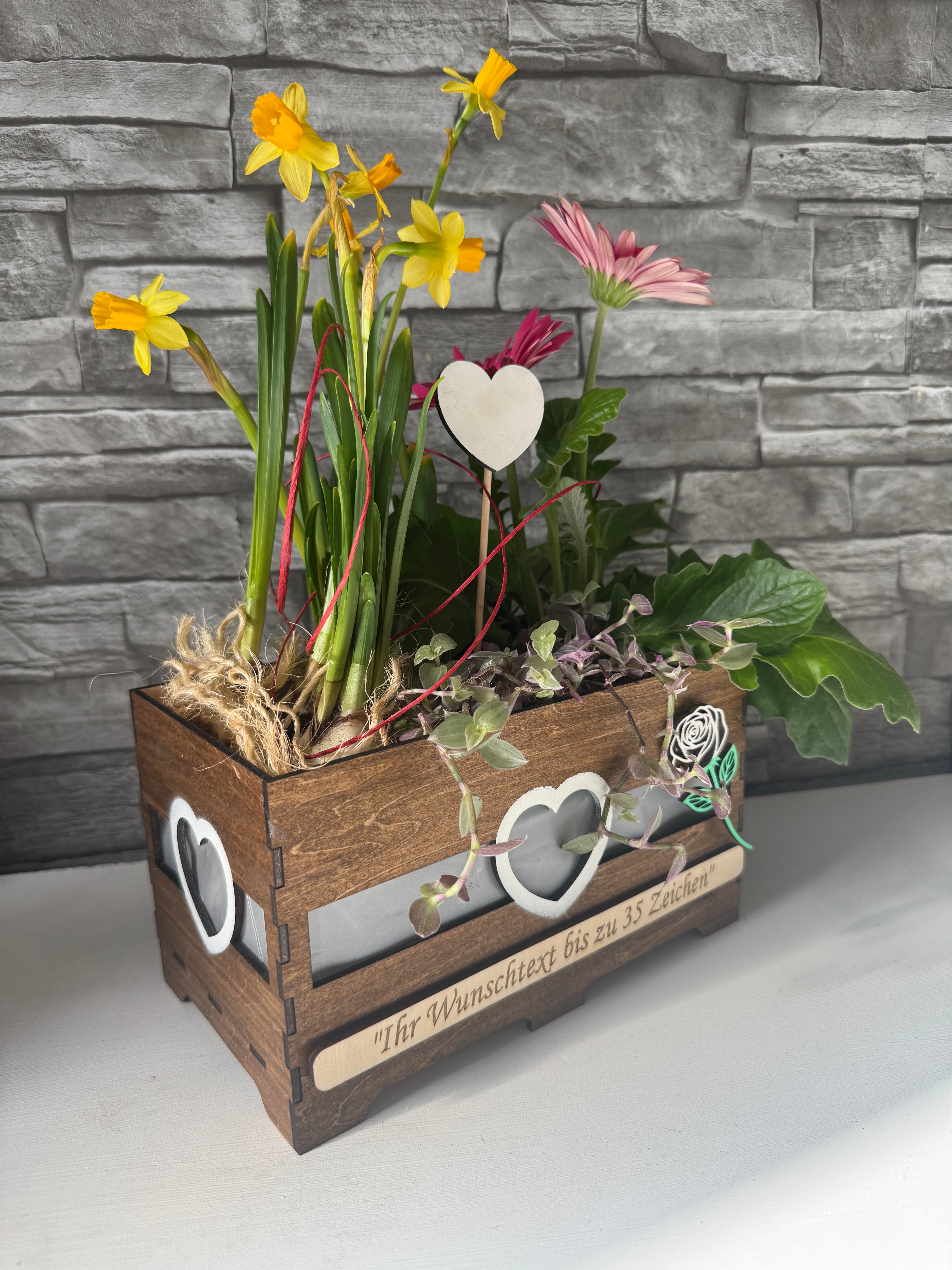 Pflanzen Blumentopf Topf Box Holz braun Personalisiert Geburtstag Muttertag