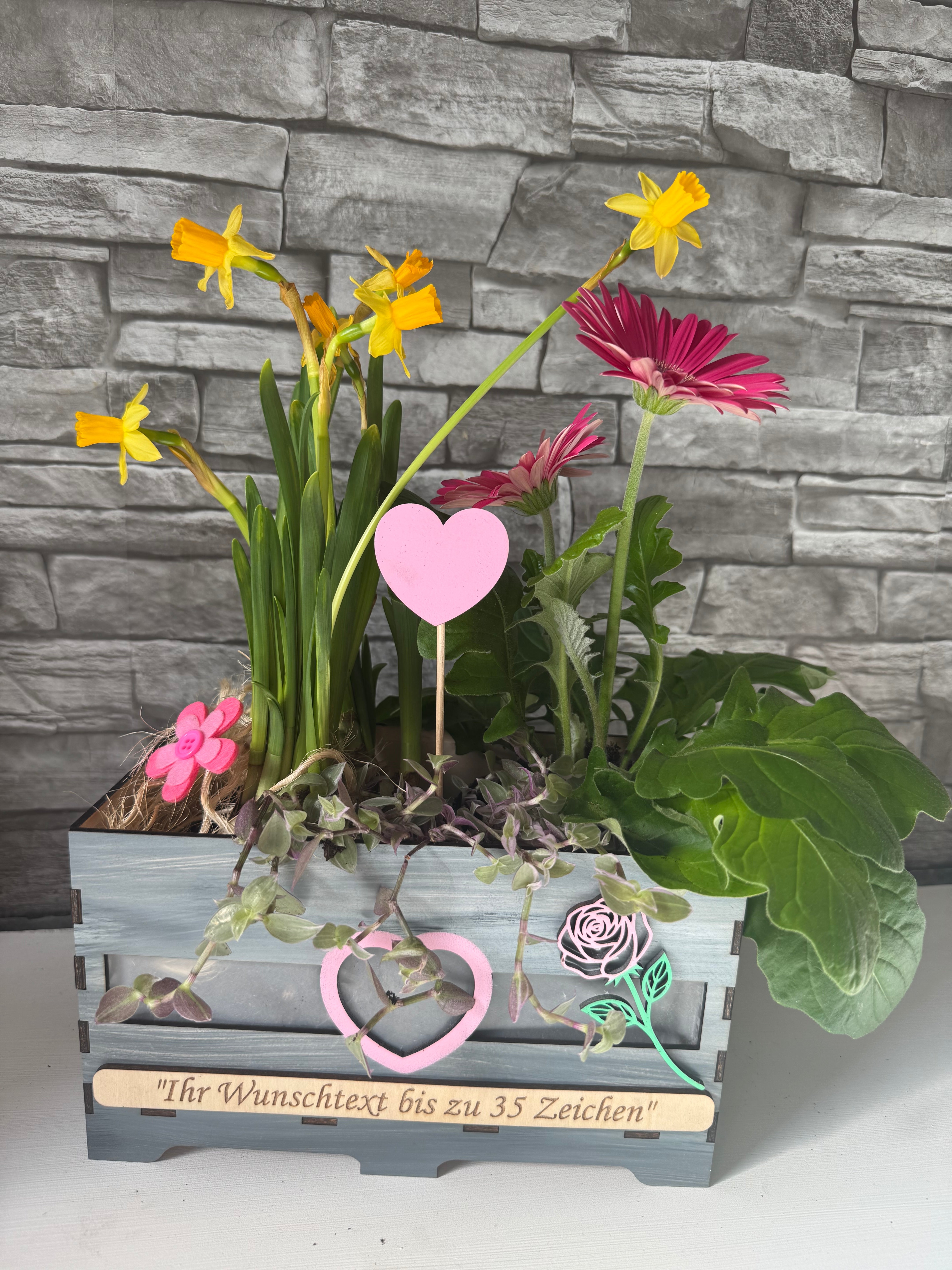 Pflanzen Blumentopf Topf Box Holz grau Personalisiert Geburtstag Muttertag