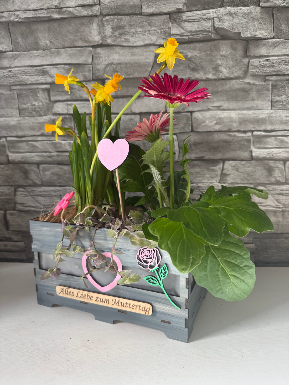 Pflanzen Blumentopf Topf Box Holz grau Personalisiert Geburtstag Muttertag