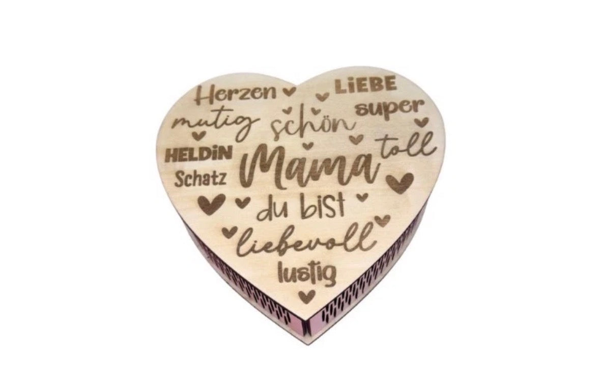 Geschenkbox Box Dose Holz Herz Muttertag  19,5 cm x 19,5 cm