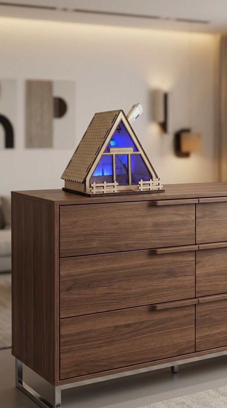 Sparbüchse Dose Büchse sparen Haus Holz beleuchtet LED Personalisiert