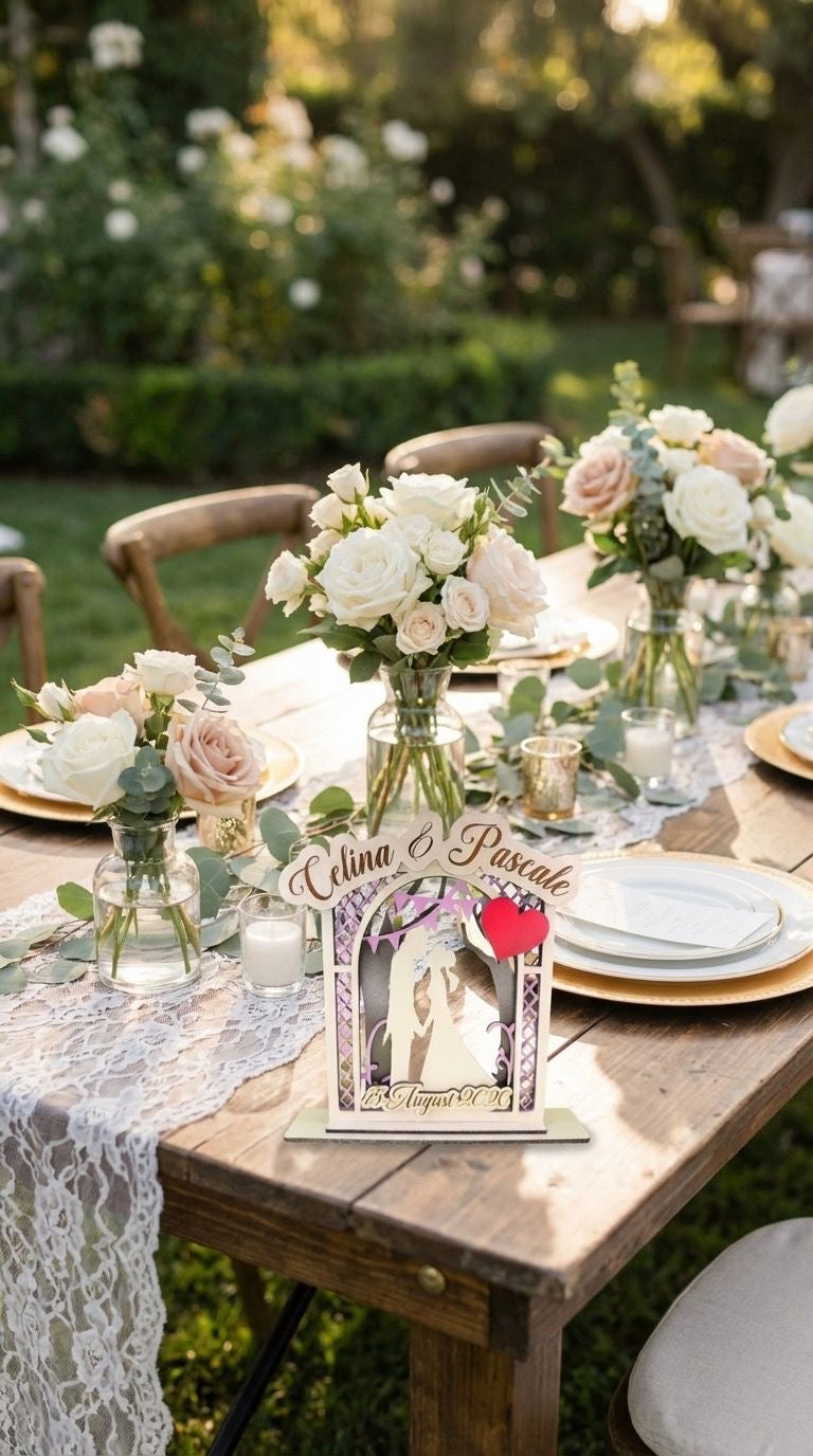 Aufsteller Tischaufsteller Hochzeit Brautppar Holz, personalisiert, Farben