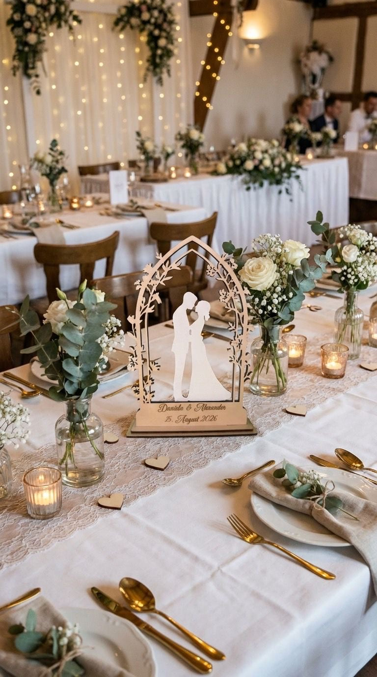 Aufsteller Tischaufsteller Hochzeit Brautpaar Holz  personalisiert, Farben