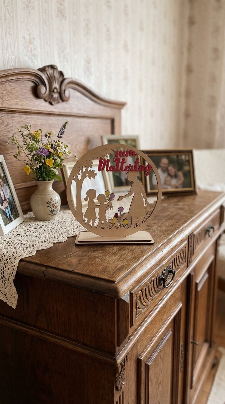 Geschenk Mama Muttertag Teelichthalter Windlicht Holz  natur 18 cm x 19 cm