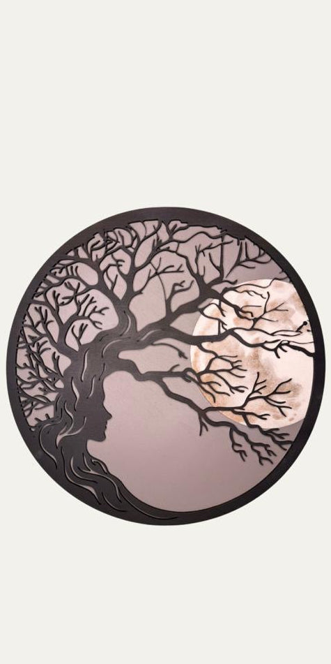 Bild Wandbild Baum/Mond Laser Schnitt Holz schwarz mehrlagig Durchmesser 29 cm