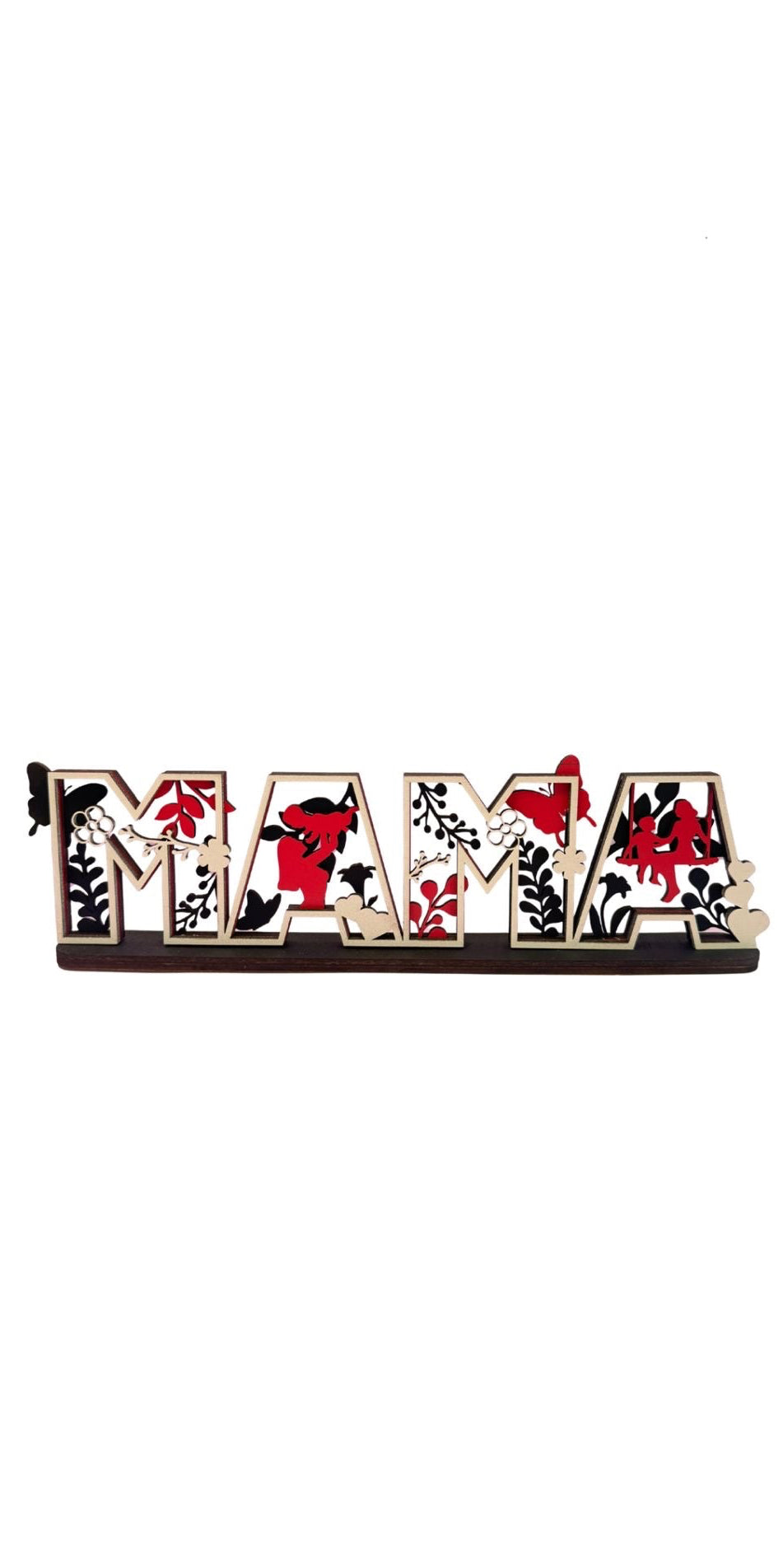 Geschenk Mama Geburtstag Muttertag Holz  28 cm lang weiß/rot/schwarz