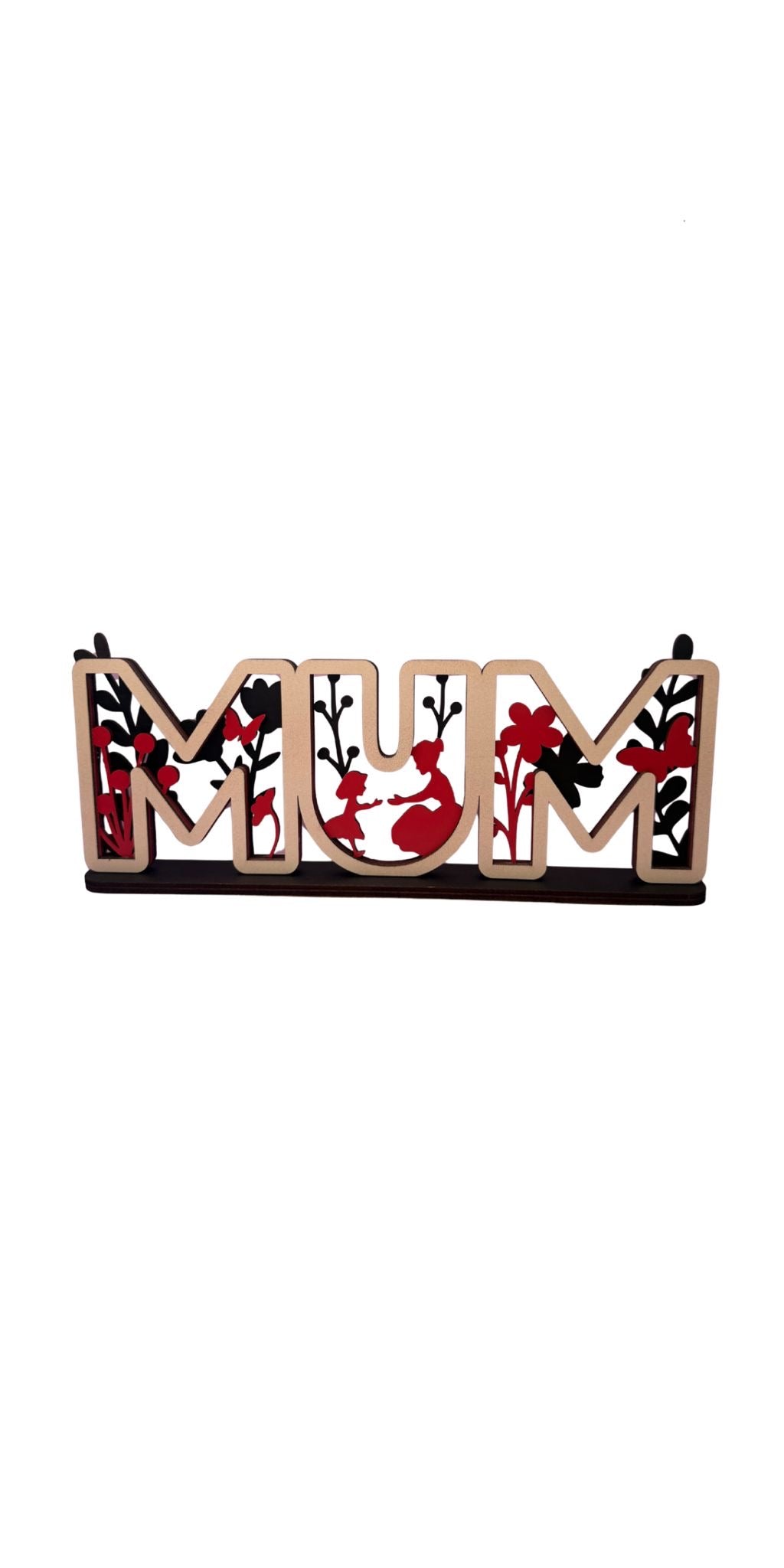 Geschenk Mama Mum Geburtstag Muttertag Holz  28 cm lang weiß/schwarz/rot