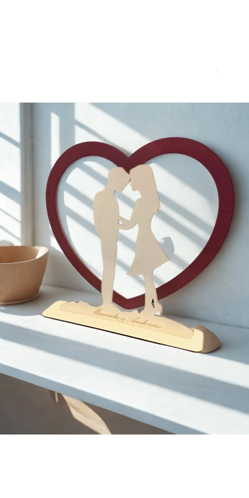 Herz Liebe Paar Liebespaar Valentinstag Hochzeit Geburtstag Geschenk Personalisiert Namen Gravur weiß/rot 24 cm hoch