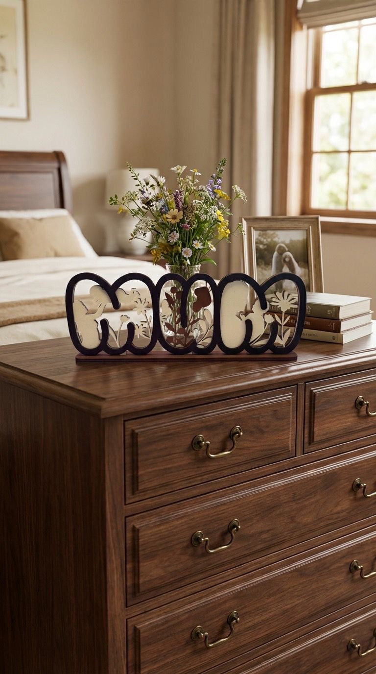 Geschenk Mama Mum Geburtstag Muttertag Holz  28 cm lang weiß/braun/schwarz