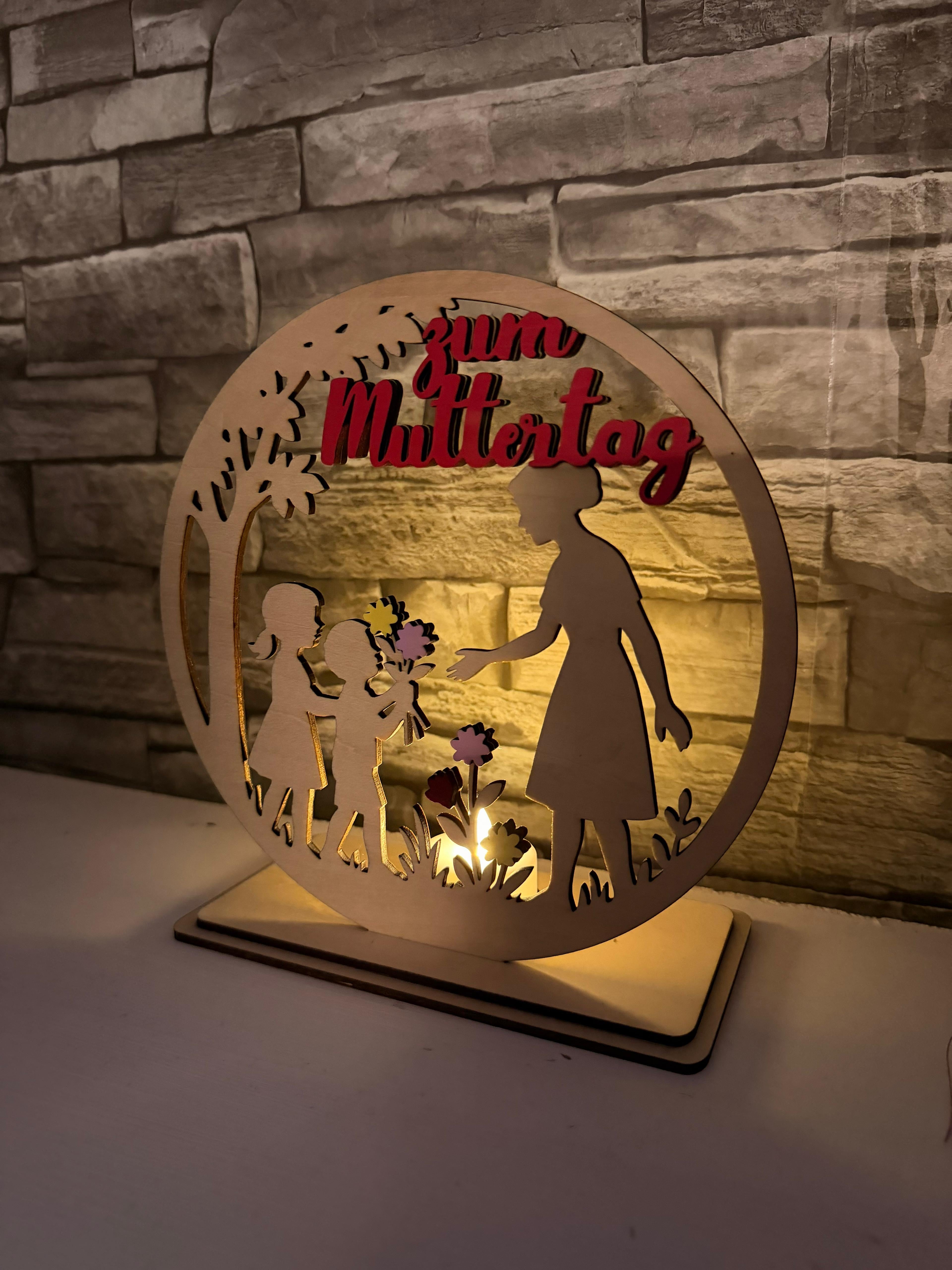 Geschenk Mama Muttertag Teelichthalter Windlicht Holz  natur 18 cm x 19 cm