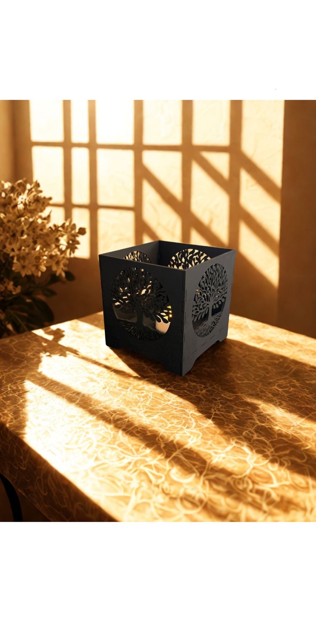 Windlicht Licht Teelicht Kerzen Halter Ständer  Holz schwarz 12x12 cm