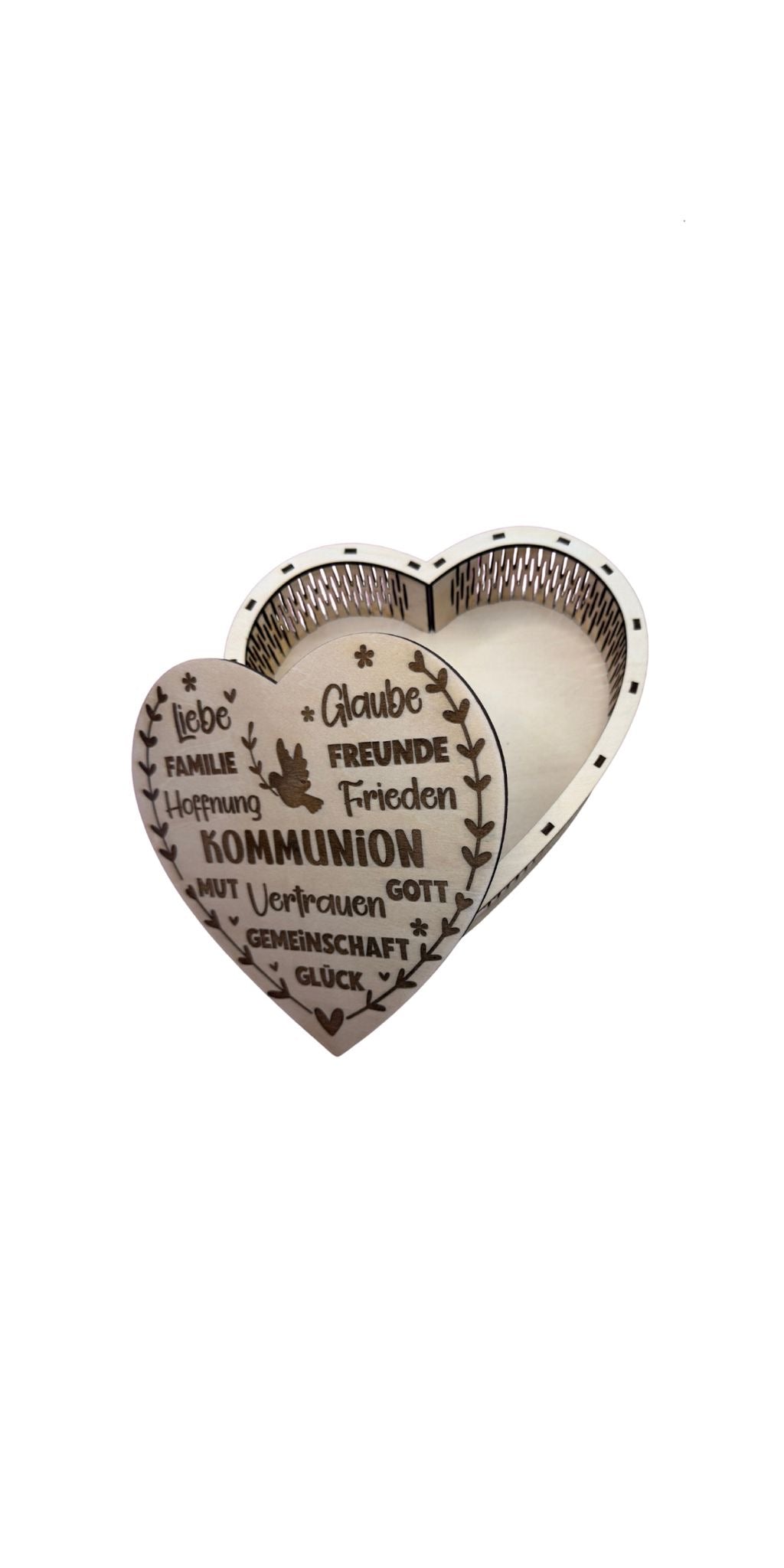 Geschenkbox Box Dose Holz Herz Taufe Kommunion 19,5 cm x 19,5 cm